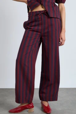 rafe trousers- navy and burgundy stripe