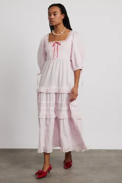 rebecca bow back dress - pink broderie
