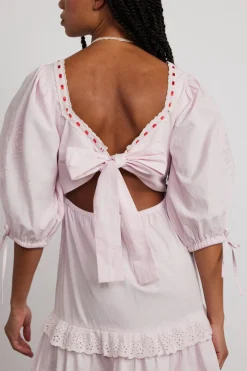 rebecca bow back dress - pink broderie