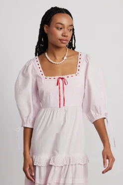 rebecca bow back dress - pink broderie