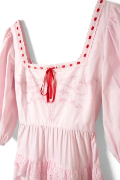 rebecca bow back dress - pink broderie
