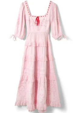 rebecca bow back dress - pink broderie