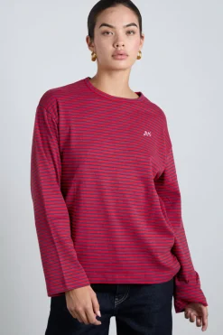 red and navy stripe long sleeve top