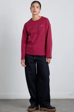 red and navy stripe long sleeve top