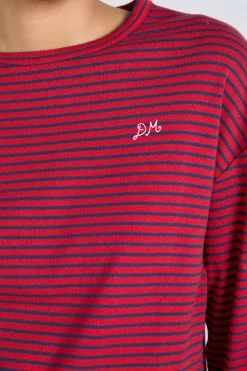 red and navy stripe long sleeve top