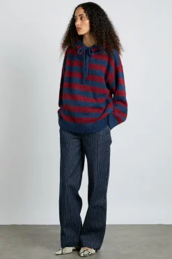 riley knit hoodie - red navy stripe