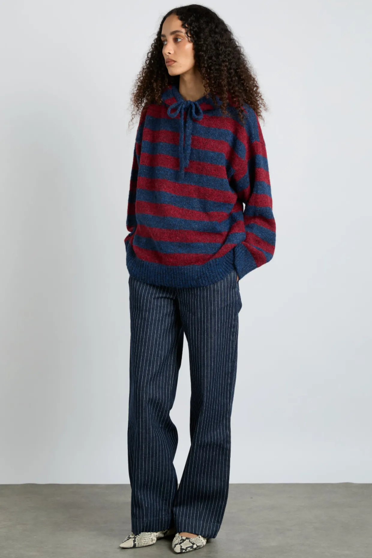 riley knit hoodie - red navy stripe