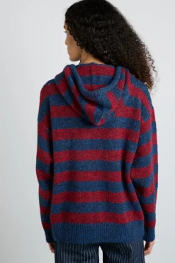 riley knit hoodie - red navy stripe