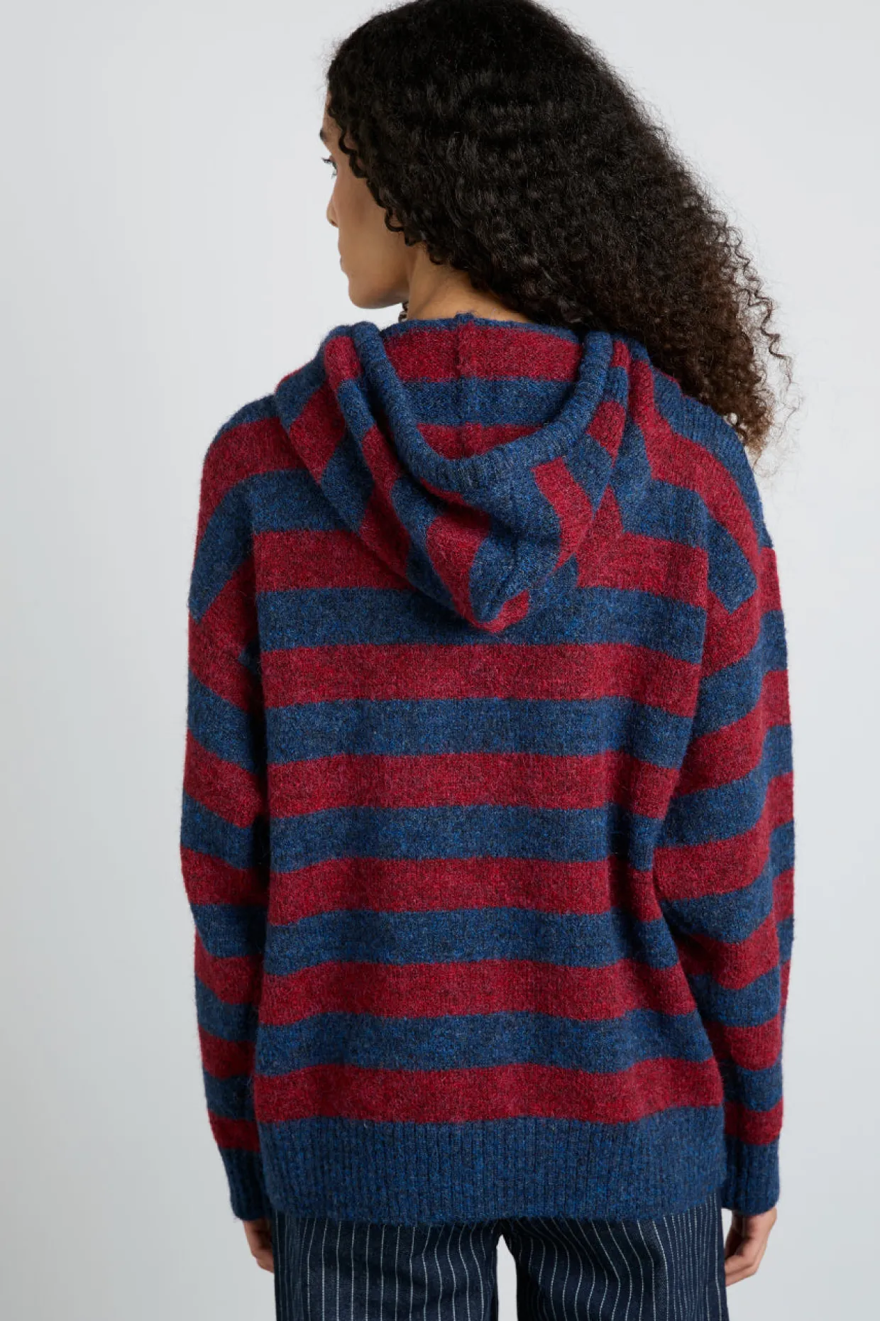 riley knit hoodie - red navy stripe