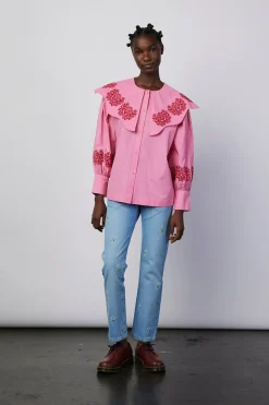 romeo organic cotton broderie blouse - pink