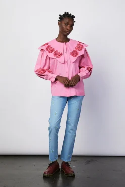 romeo organic cotton broderie blouse - pink
