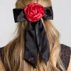 rosette bow clip - black u0026 red satin