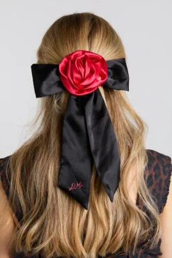 rosette bow clip - black u0026 red satin