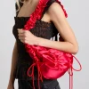 ruched satin bag - red