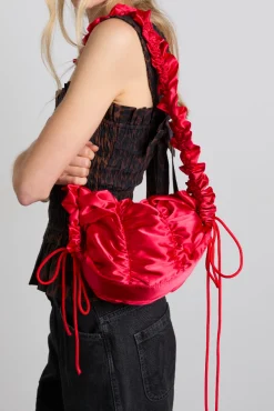 ruched satin bag - red