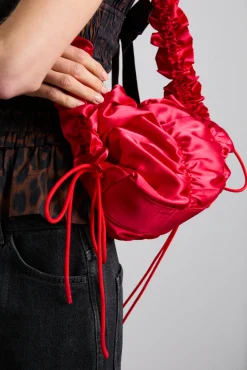 ruched satin bag - red