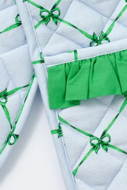 ruffle trim oven gloves - green u0026 blue bow