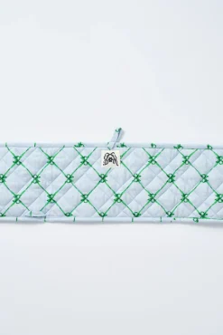 ruffle trim oven gloves - green u0026 blue bow