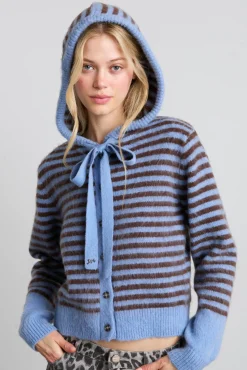 ruthie bonnet cardigan - blue u0026 chocolate stripe