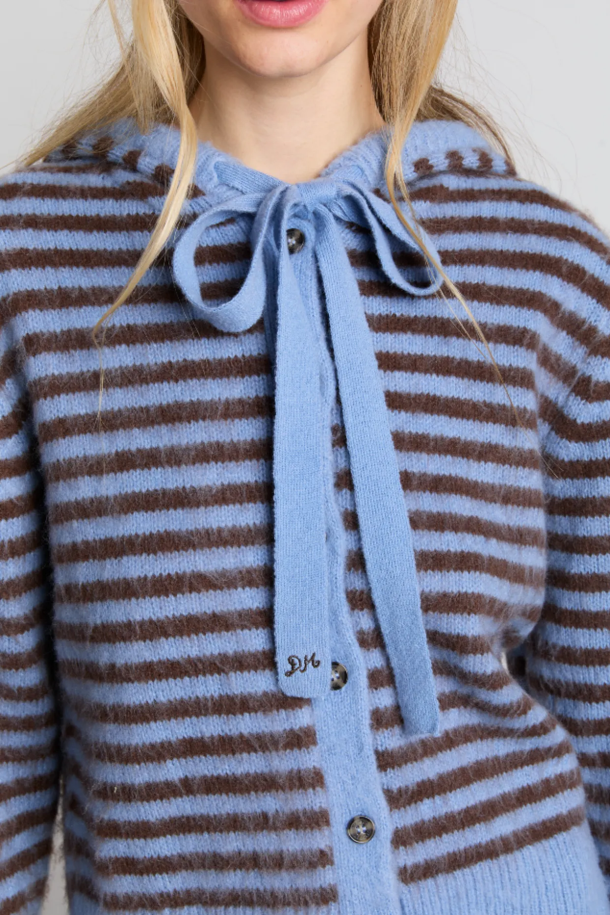 ruthie bonnet cardigan - blue u0026 chocolate stripe