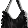 90s frill shoulder bag in satin - black