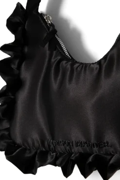 90s frill shoulder bag in satin - black