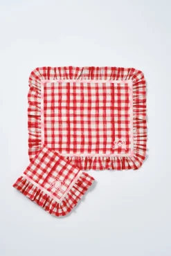 set of 2 ruffle place mats - gingham