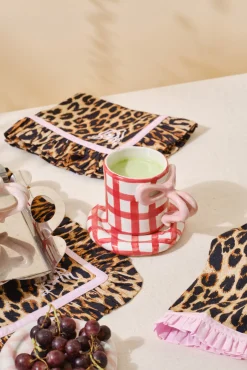 set of 2 ruffle place mats - leopard