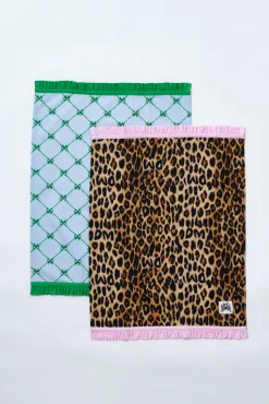 set of 2 ruffle tea towels - leopard u0026 bow print