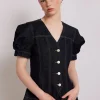 shell denim top - dark indigo