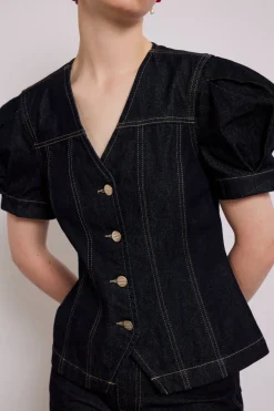 shell denim top - dark indigo