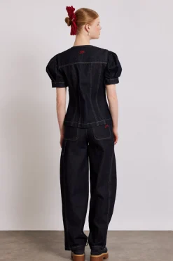 shell denim top - dark indigo