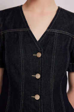 shell denim top - dark indigo