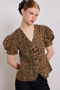 shell denim top - leopard