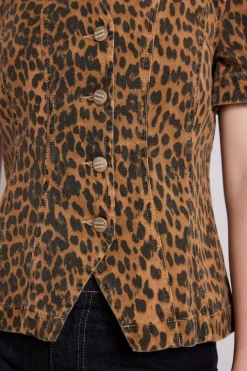 shell denim top - leopard