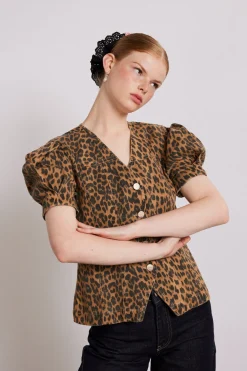 shell denim top - leopard