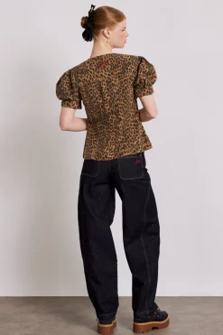 shell denim top - leopard