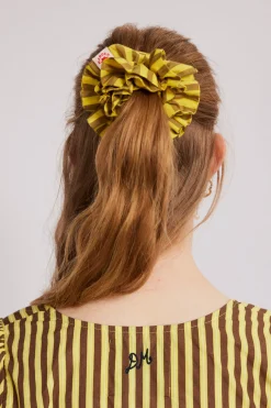shirred garter scrunchie - yellow u0026 brown stripe