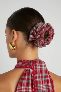 shirred garter scrunchie in check