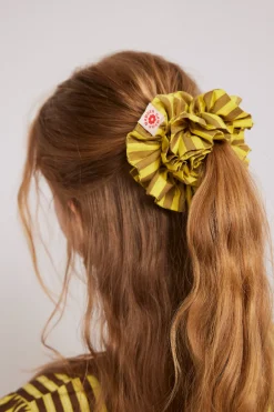 shirred garter scrunchie - yellow u0026 brown stripe