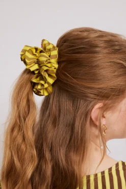 shirred garter scrunchie - yellow u0026 brown stripe