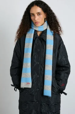 skinny stripe scarf in grey u0026 blue