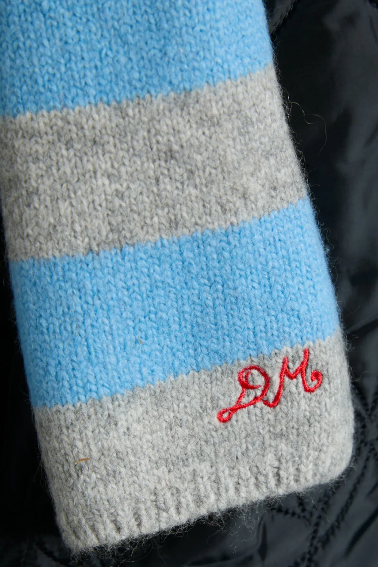 skinny stripe scarf in grey u0026 blue