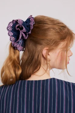 stripe scrunchie with broderie edge