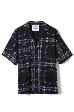 tablecloth embroidered shirt - black floral