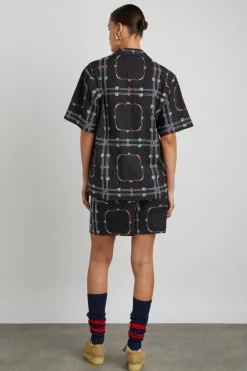 tablecloth embroidered shirt - black floral