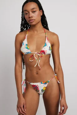 tie front triangle bikini top - fruit labels