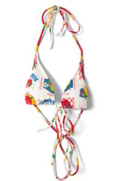 tie front triangle bikini top - fruit labels