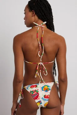 tie front triangle bikini top - fruit labels