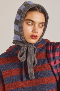 tie neck bonnet in grey u0026 blue stripe